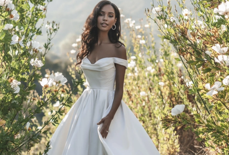 Blonde bride in wedding dress